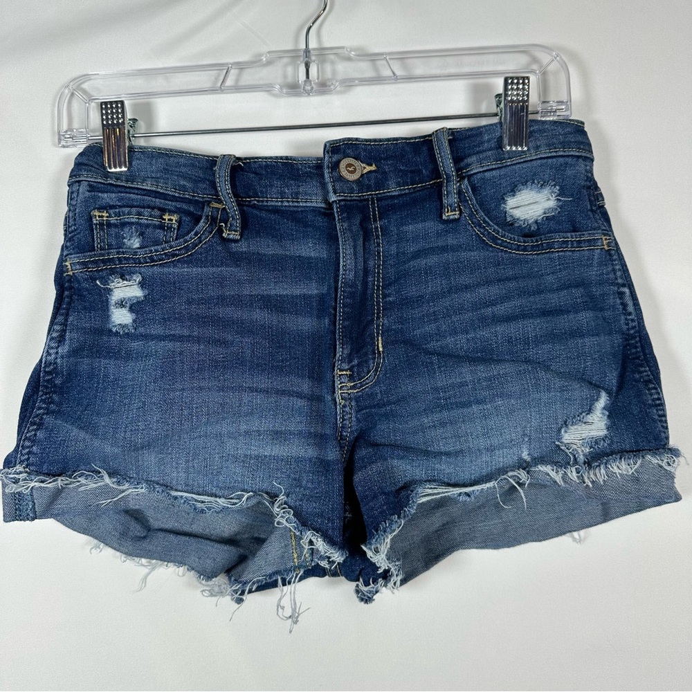 Hollister Blue High-Waisted Jean Shorts with Cuffed Hem Size 3/W26
